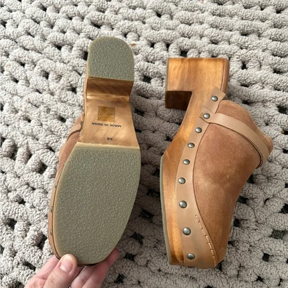 Free People Calabasas Clog Brown Suede Studded Heeled Boho Women’s size 38 NWOT - Picture 3 of 5